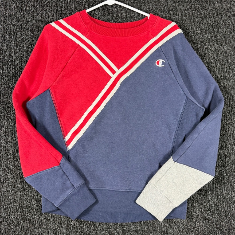 Champion Reverse Weave Sweatshirt Women's S Red Blue Color Block Cheerleader
